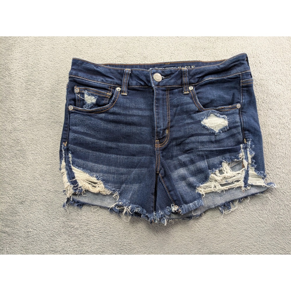American Eagle Midi Distressed Denim Shorts Dark Wash Ne(x)t Level Stretch 12